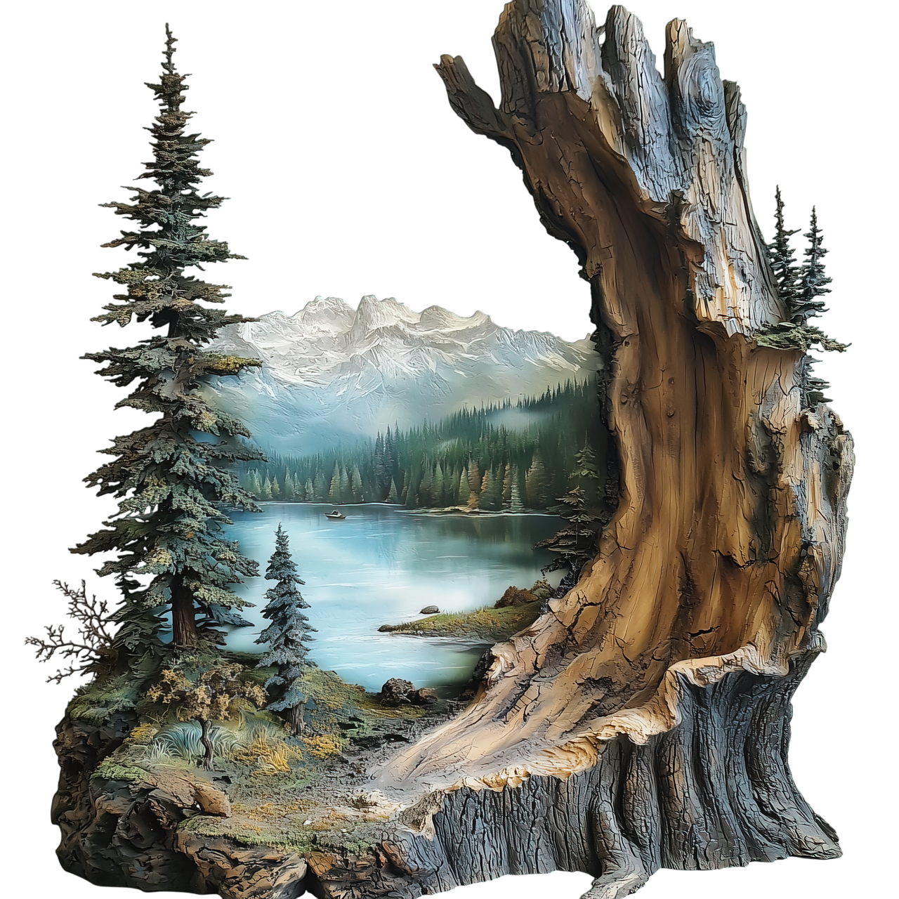 Free ai generated tree trunk lake illustration