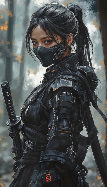 Free ai generated cyberpunk samurai futuristic warrior illustration