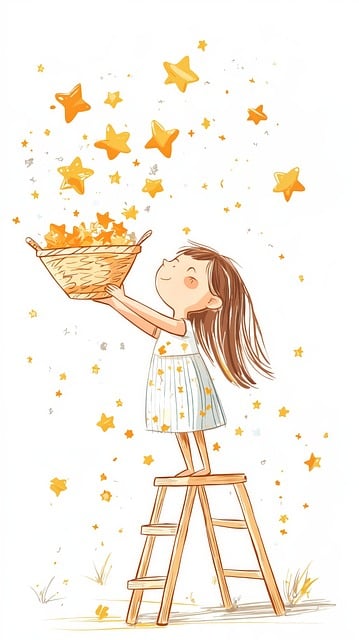 Free ai generated little girl ladder illustration