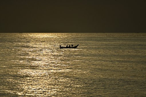 Meer, Boot, Sonnenuntergang, Wasser