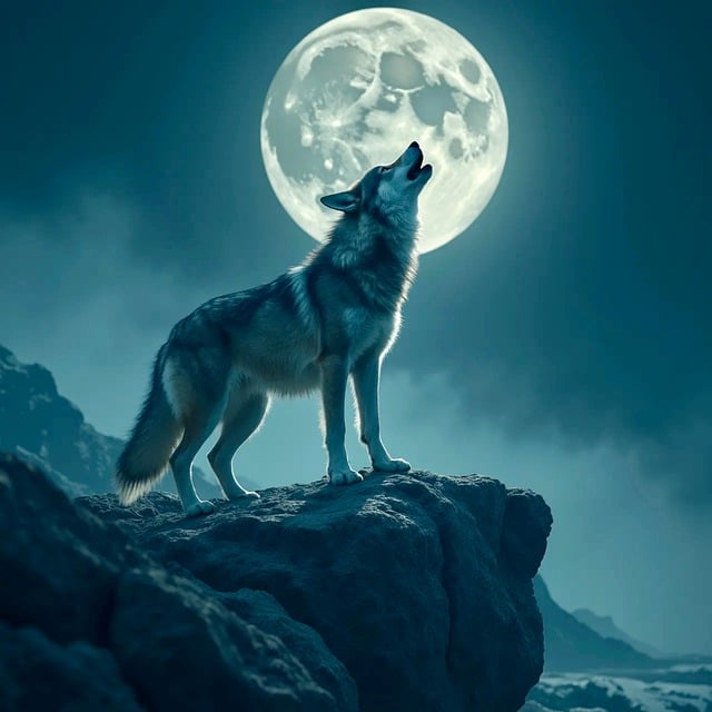 Free ai generated wolf moon illustration