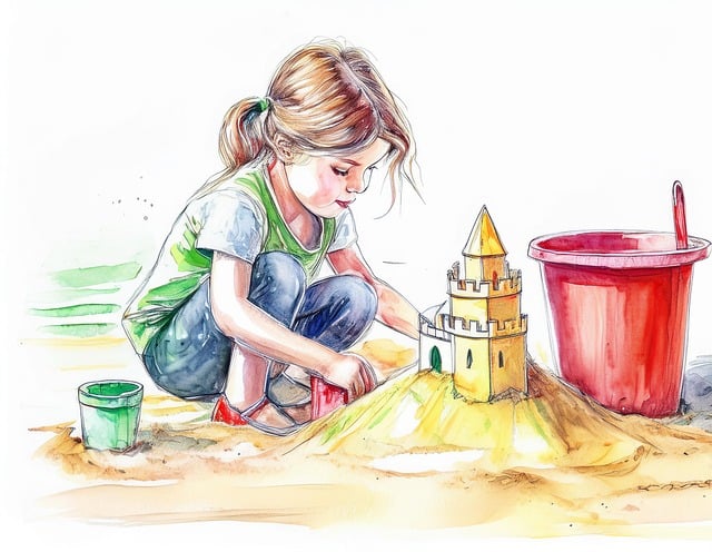 Free ai generated child sand castle illustration