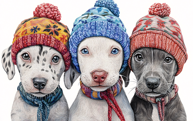Ai Genereret, Hunde, Hvalpe, Vinter, Hat