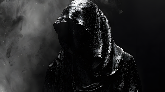 Free ai generated dark hooded figure mysterious illustration