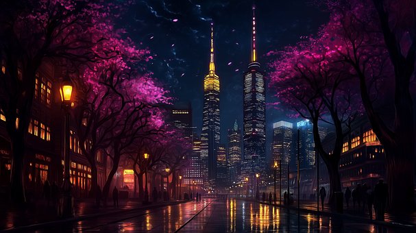 Free Futuristic City Cyberpunk illustration and picture