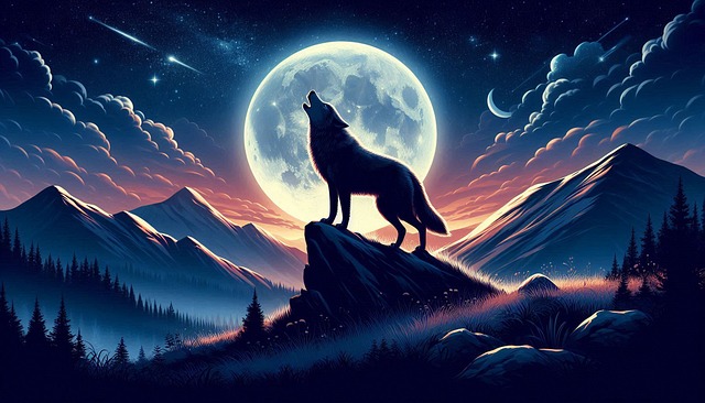Free ai generated wolf moon illustration