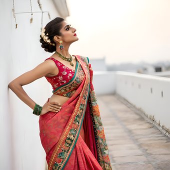 Indisk, Kvinder, Saree, Mode, Tøj