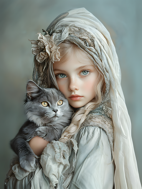 Free ai generated girl cat illustration