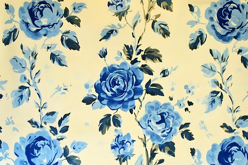 Inspirado En Tela, Rosas, Azul, Patrón