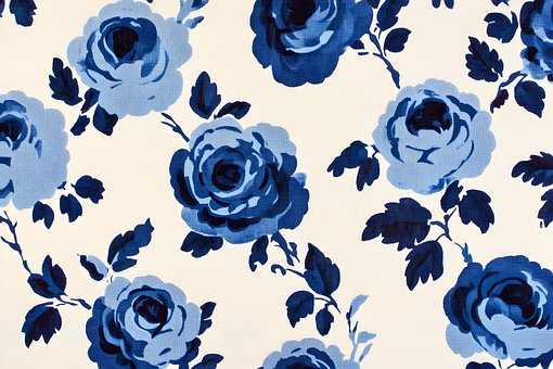 Inspirado En Tela, Rosas, Azul, Patrón
