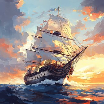 Free Sailing Ship Sunset Ocean illustration and picture