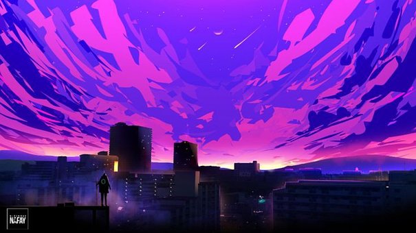 Lav, Solnedgang, Neon, Fargerik, Anime