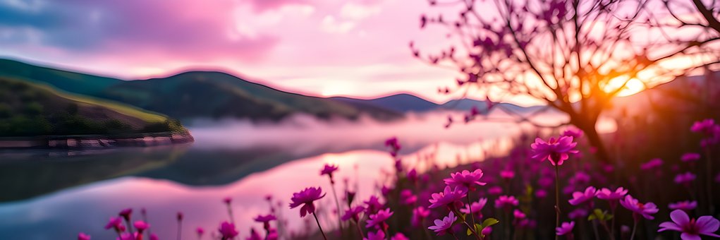 Landskab, Natur, Bjerge, Solnedgang