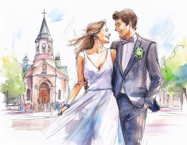 Free ai generated wedding bride and groom illustration