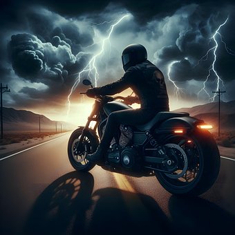 Байкер, Мотоцикл, Шлем, Дорога, Природа
