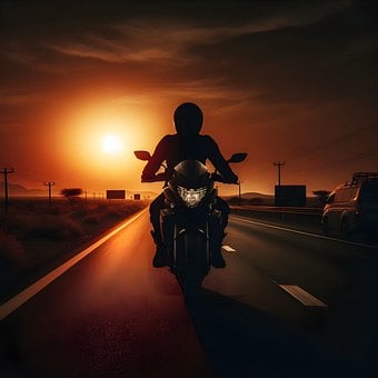 Байкер, Мотоцикл, Шлем, Дорога, Природа