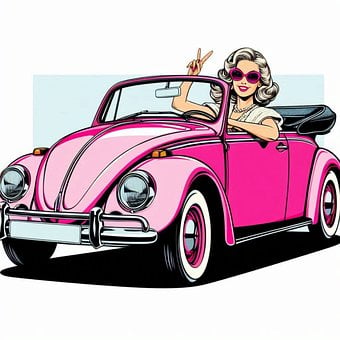 Free Woman 50S Pink Beetle illustration and picture