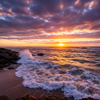 Free Sunset Over The Ocean Ocean Waves illustration and picture