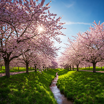Free Blooming Cherry Blossoms illustration and picture