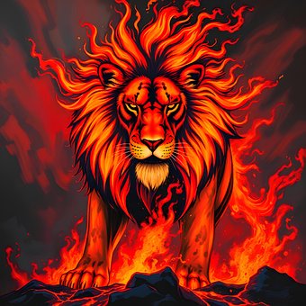 Incêndio, Leão, Chamas, Arte, Intenso
