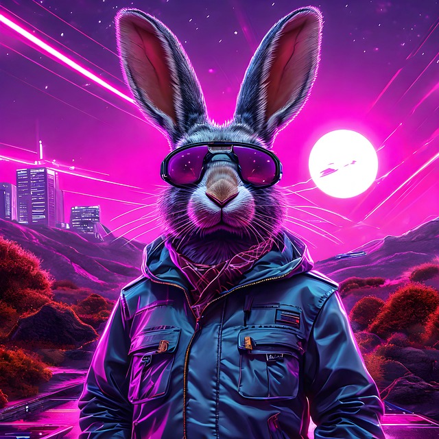 Free ai generated rabbit synthwave illustration