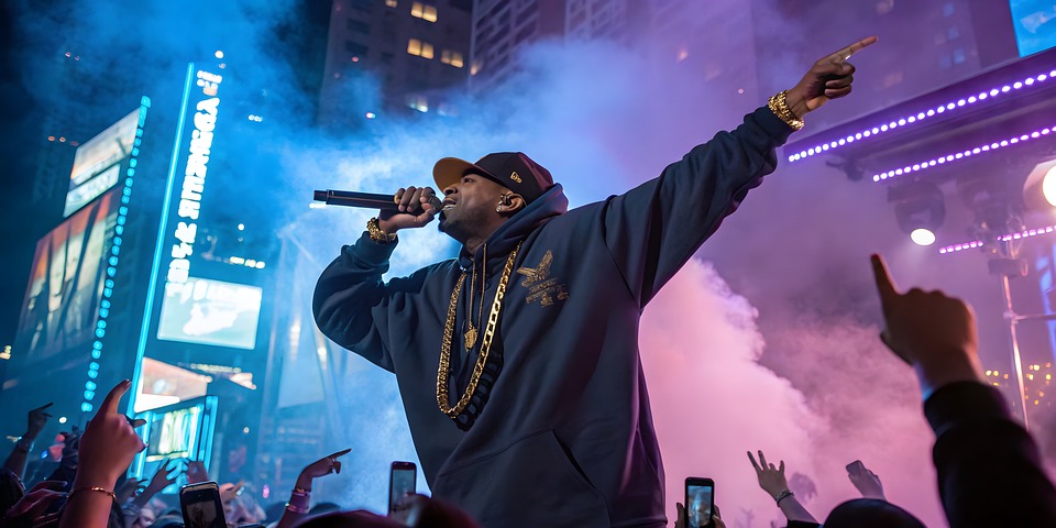 Download Live Concert, Rapper On Stage, Hip Hop Performance. Royalty ...