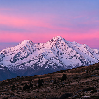 Free Snowy Mountain Peaks Pink Sunrise illustration and picture