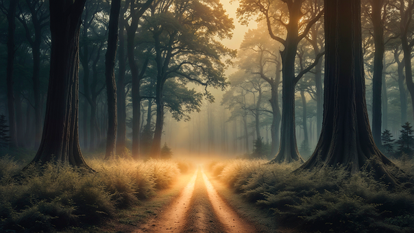 Ai Generiert, Waldweg, Goldenes Licht
