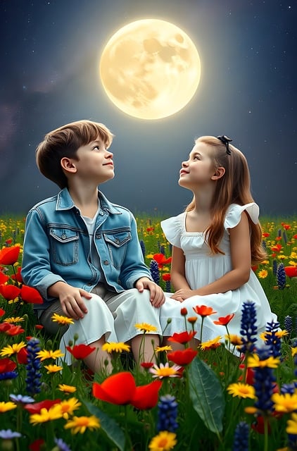 Free boy girl portrait illustration