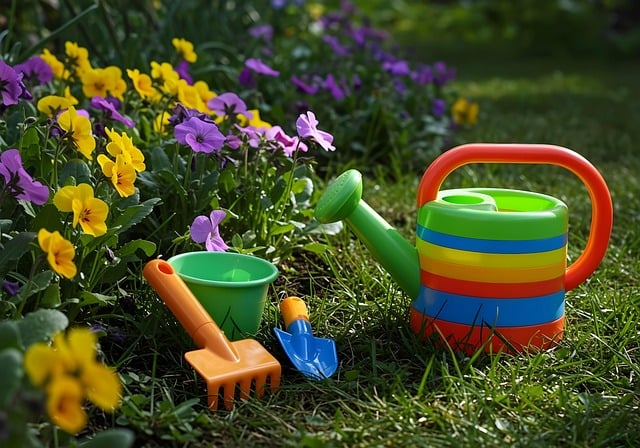 Free gardening tools watering can rake illustration