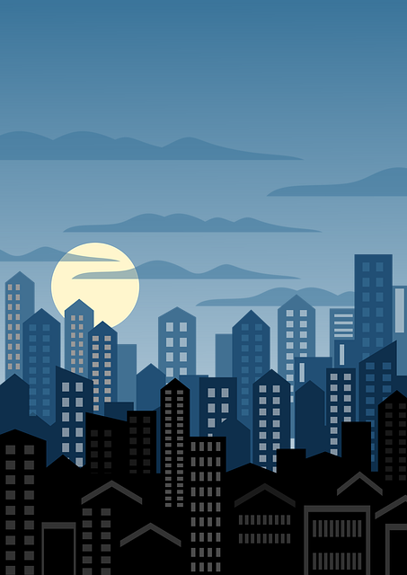 Stad, Skyline, Nacht, Volle Maan