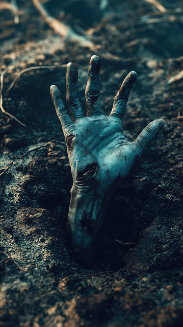 Free ai generated zombie hand horror scene illustration