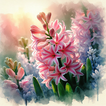Rosa, Hyazinthe, Blumen, Aquarell, Malen