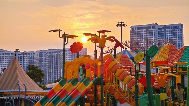 Sonnenuntergang, Spielplatz, Urban