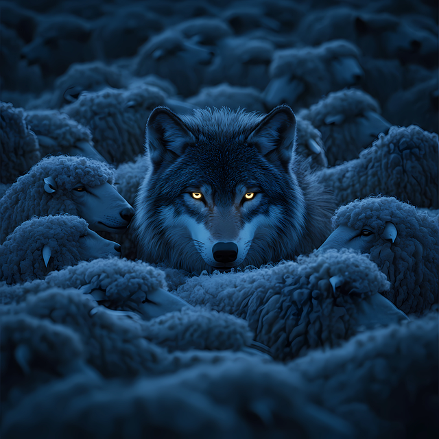 Free ai generated wolf flock of sheep illustration