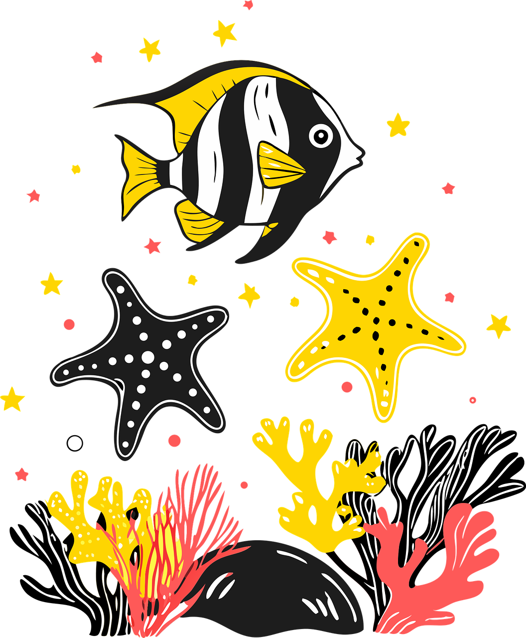 Fisch, Seestern, Korallen
