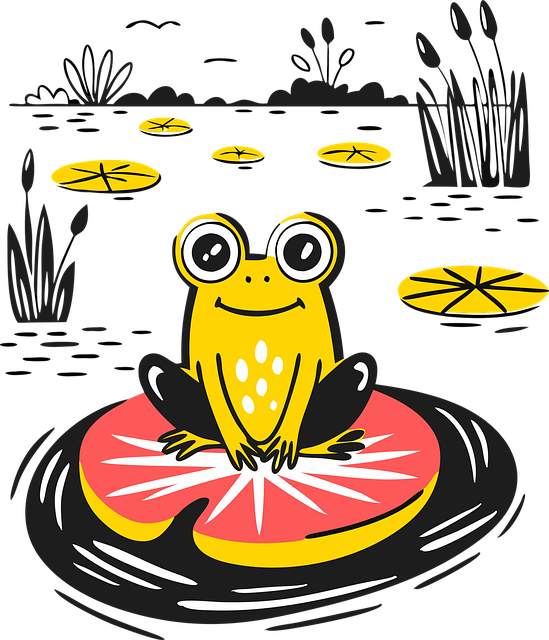 Free frog pond water lily illustration