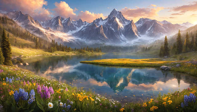 Free ai generated mountains lake illustration