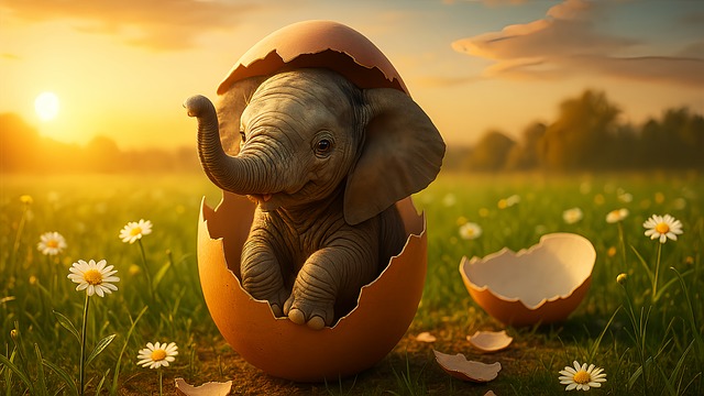 Free elephant egg shell meadow illustration