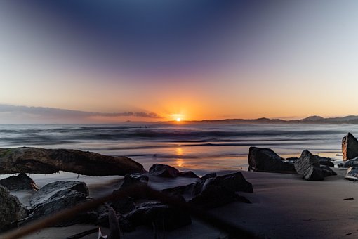 Amanecer, Mar, Oceano, Cielo, Sol