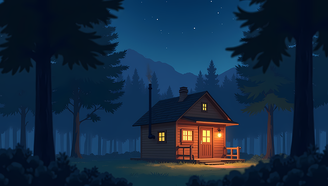 Free cabin forest night illustration