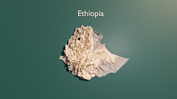 Äthiopien, 3D-Karte, Terrain