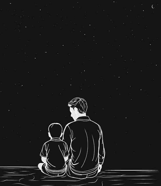 Free dad night sky family illustration