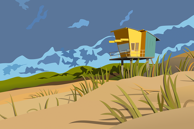 Free beach house nature beach illustration