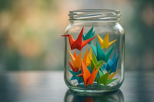 Origami, Papirkraner, Fargerikt Papir