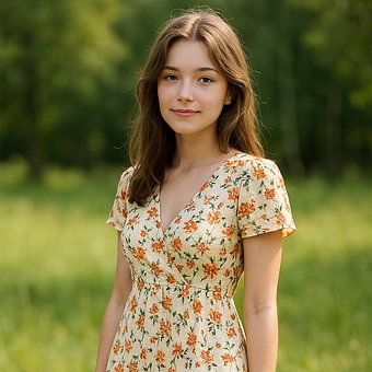 Schönes Mädchen, Blumenkleid