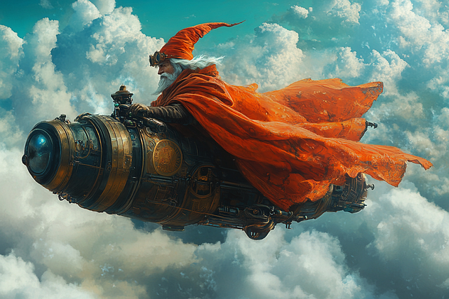 Free ai generated wizard flying machine illustration