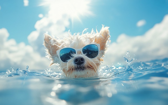 Free ai generated dog swim illustration