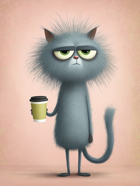 Free cat coffee scrubby illustration