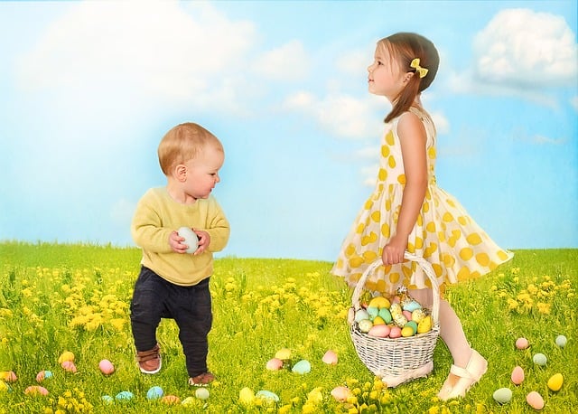 easter, children, easter basket, easter eggs, easter scene, holiday, colorful, pastels, easter egg hunt